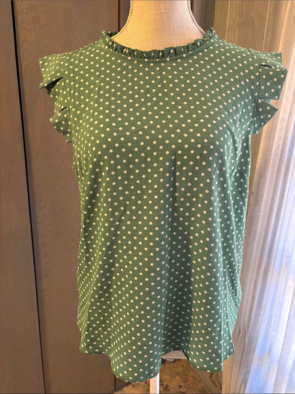 Monteau Los Angeles Sage Green Polka Dot Blouse Top Business Casual Retro